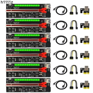 6 pcs pcie riser ver12 pro cabo riser pci express x16 extender pci e usb riser 6pin adapter card sata 15pin for btc miner mining free global shipping