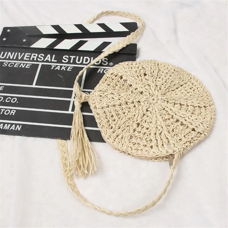 

1PCS INS Casual Round Bag Straw Bag Summer Woven Bag Women's Shoulder Bag Portable Messenger Bag Beach Bag Y94