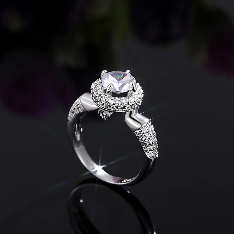 

Luxury Silver Plated Ring White Round Brilliant Cubic Zirconia Rings For Women Noble Fashion Engagement Jewelry Wedding Band