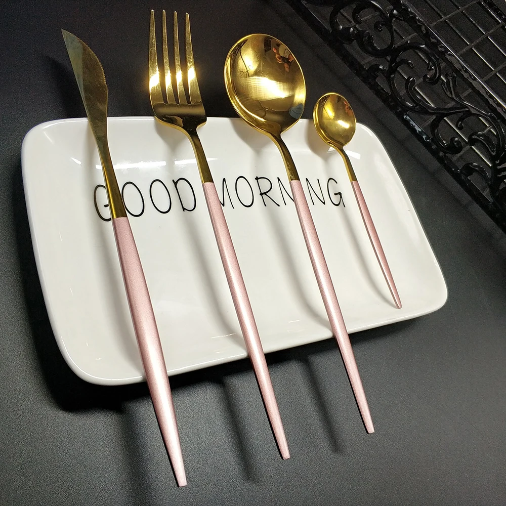 Hot 4pcs stainless steel fork spoon knife cubiertos tofok dorados de acero inoxidable faqueiro dourado tableware silverware set | Дом и сад