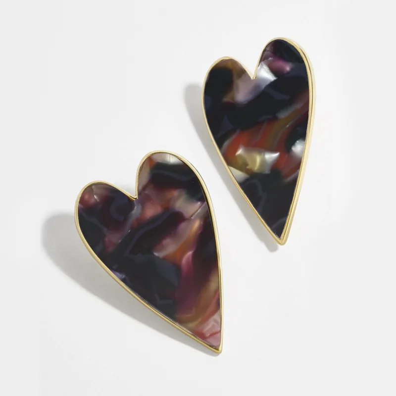 New Lady's Vintage Leopard Acetic Acrylic Heart Stud Earring Fashion Acrylic Statement Earrings For Women Accessories - Окраска металла: Style 5