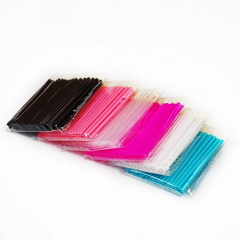 

50pcs 6 Colors Lip/Eyelash Brush Soft Oblique Head Clean Cotton Swab Flocking Cotton Swab Portable Lip Eyelash Brush Makeup Tool