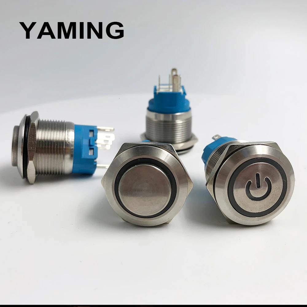 22 мм металлический кнопочный переключатель светодиодный светильник питания