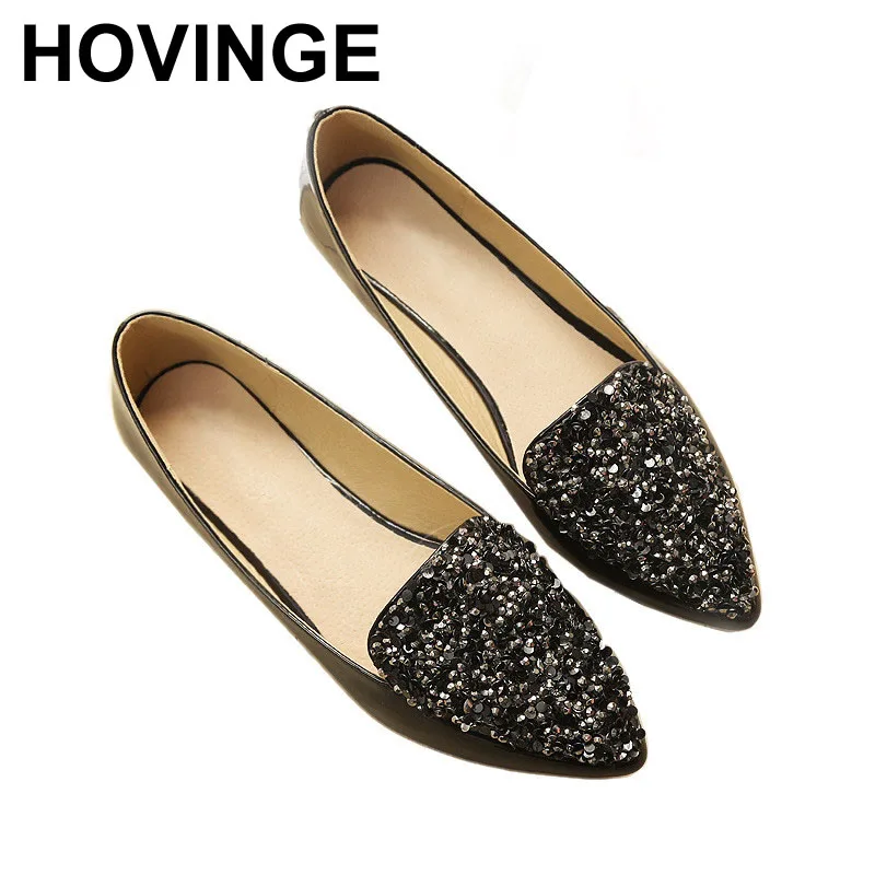 HOVINGE женская обувь Стразы блестящие лоферы на плоской подошве с острым носком без