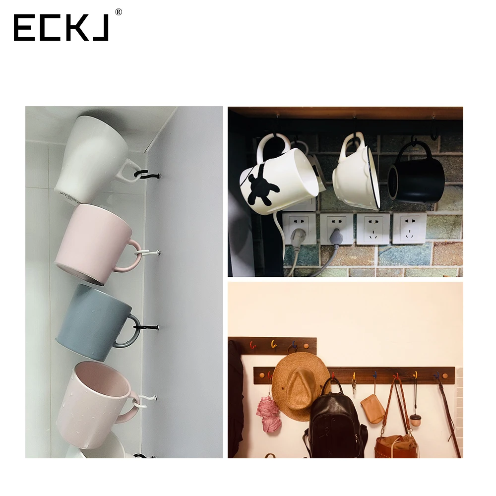 

ECKJ 70pcs/Set 6 Size Hook Screw for Cup Holder Kitchen Ceiling Wood Hanging Plant Outdoor DIY Decoration Keychain White Black