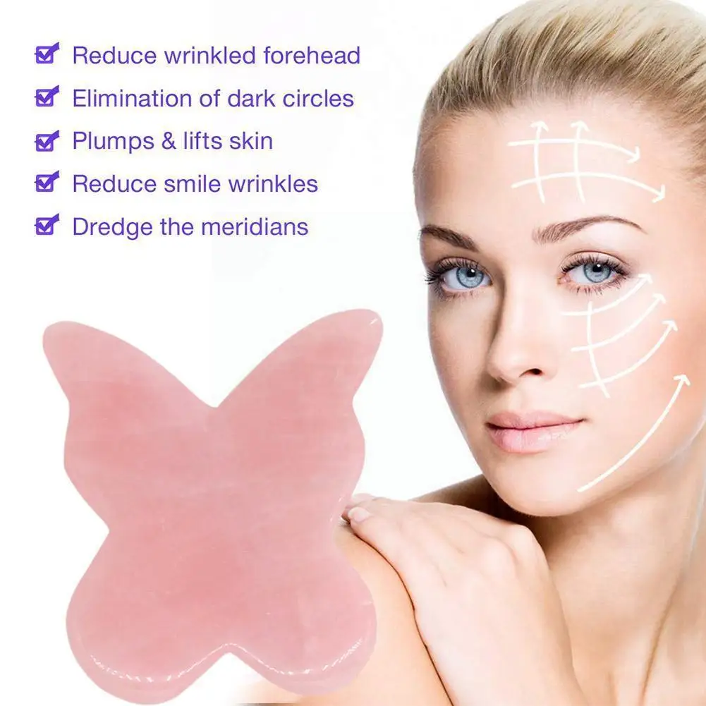 

Rose Quartz Butterfly Shape Scraping Board Natural Firming Massager Chin Skin Tool Care Face Lift Massage Stone Healing Det K8M0