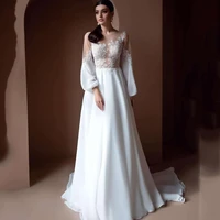 elegant chiffon wedding dresses cheap vestido de casamento 2021 puff long sleeve wedding gowns lace boho bridal dress a line