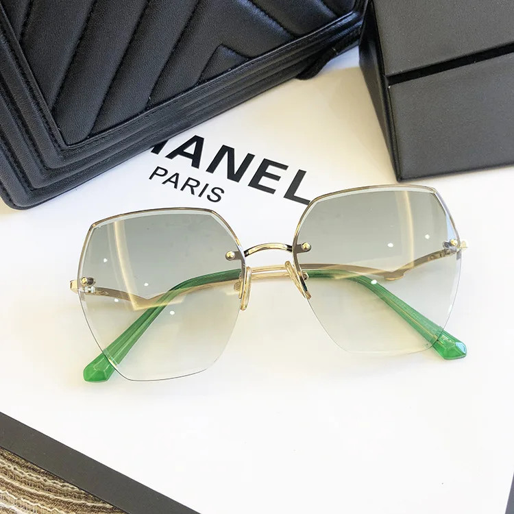 Fashion Rimless Sunglasses For Women Big Luxury Brand Designer UV400 Glasses Female Gradient Shades Women's accessories - Цвет линз: gradient green