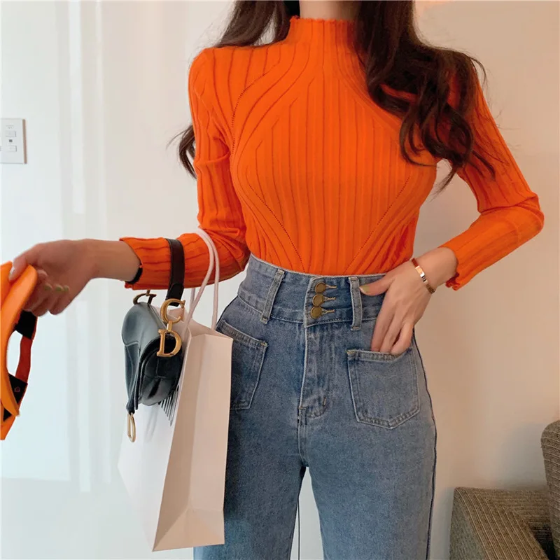 

Knitted Sweaters Women Spring Autumn Winter Bottoming Shirts Semi-high Collar Pullover Women Turtleneck 2020 Korean Style Tops