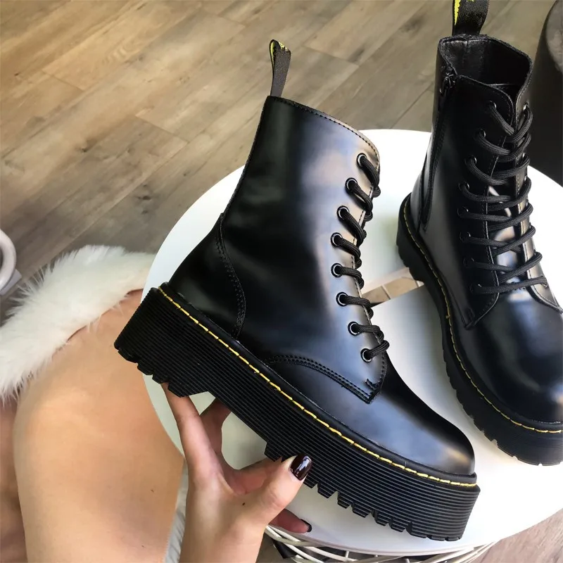 Зимние сапоги Botas Mujer; сезон весна-осень женские ботинки с круглым носком, на шнуровке, на шнуровке; Bottines Pour Les Femmes толстая подошва, женские ботильоны, женские ботинки