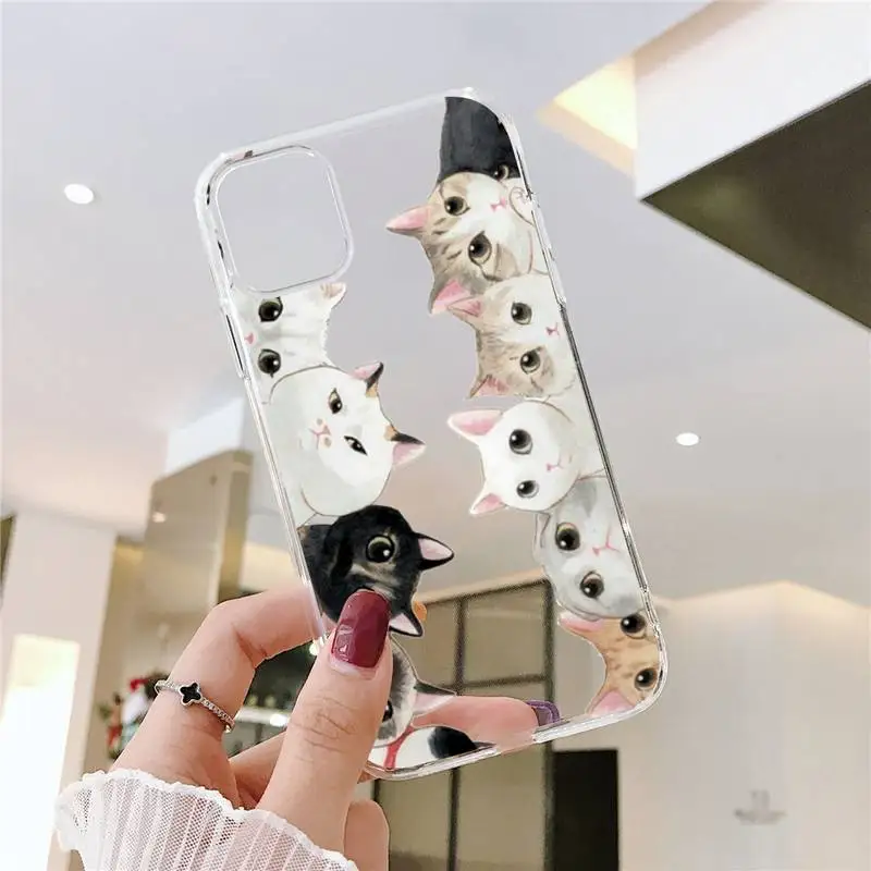 

cat cute lovely funny Phone Case Clear Transparent for iPhone 11 12 mini pro XS MAX 8 7 6 6S Plus X 5S SE XR 2020