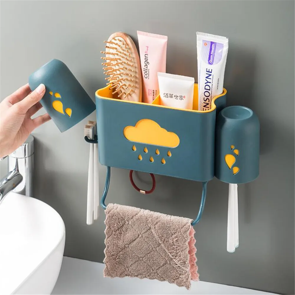 Creative Non Perforated Wall Hanging Toothpaste Toothbrush Holder Water Drop Bathroom Mouthwash Cup Toilet Towel Shelf | Дом и сад