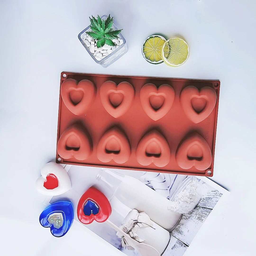 

New 8 Cavity Heart Doughnut Silicone Cake Mold Cookies 3D DIY Handmade Kitchen Reuse Baking Tools Decorating Mousse Making Mould