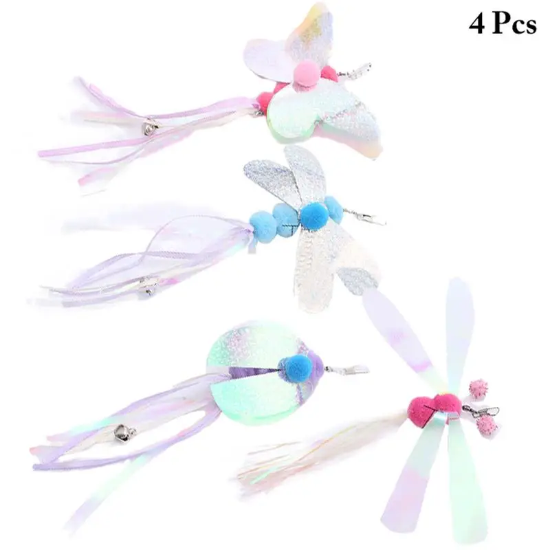 4pcs Cat Wand Refill Funny Butterfly Teaser Replacement Kitten Refill Attachment Cat Teaser Replacement Interactive Toys