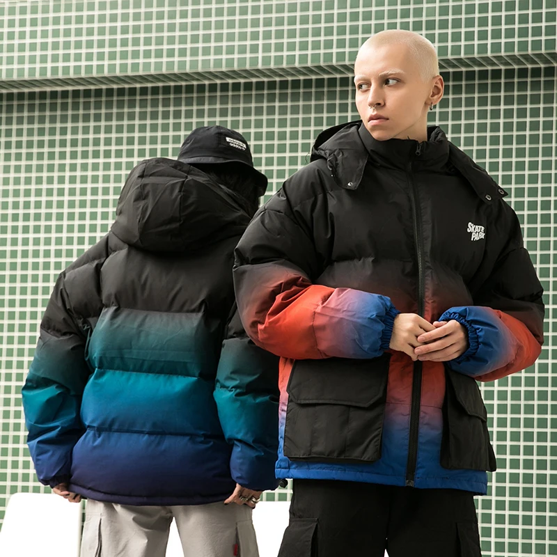 Градиентная куртка для командора мужская со съемным капюшоном в стиле хип хоп