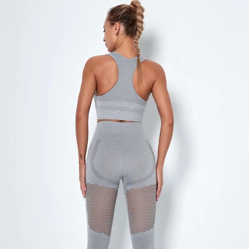 

2 pieces Female Fitness Exercise Set Of Workout Clothes For Women Bra + Mesh Leggings Seamless Training Clothing Fitness Woman