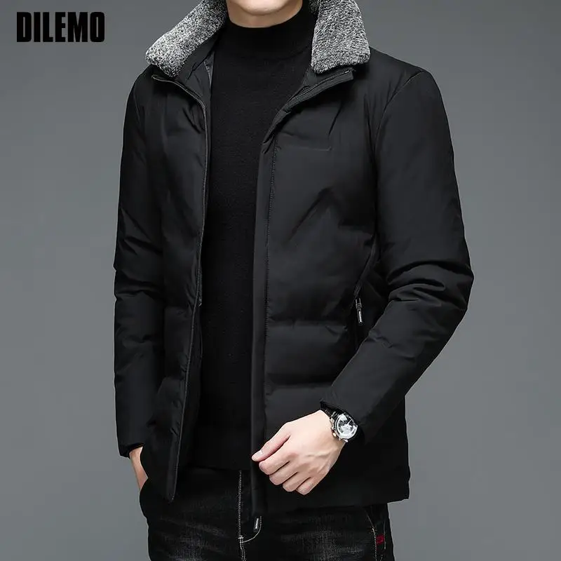 New Brand Winter With Fur Collar Casual Fashion Designer Thicken Mens Parka Jacket Windbreaker High Quality Coats Men Clothes