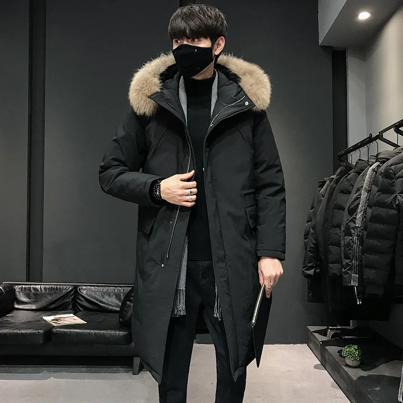 

Winter New Korean Thick Hooded Big Fur Collar Slim Fit Plus Size Wild Simple Men Mid-length Down Cotton Jacket Free Shipping