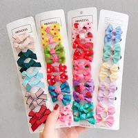10pcsset ribbon floral bow small hair clips girls kids cute dot lattice hairpin safty colorful barrette child hair accessories