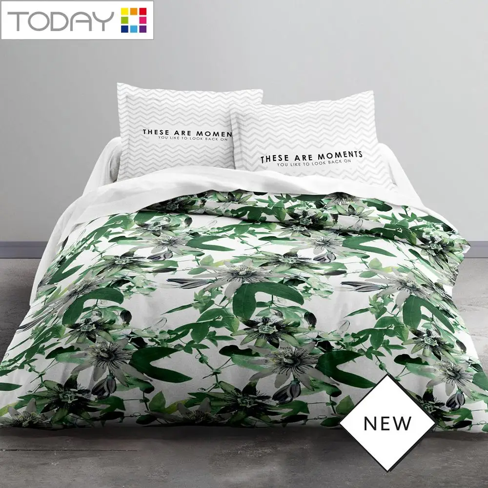 

TODAY home bedding set Floral white prints 57 Fils 100% cotton DUVET COVER 220x240cm + 2 CASES 63/63