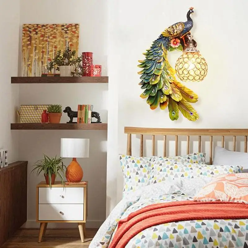 Европейский роскошный настенный светильник богемский цветной Павлин