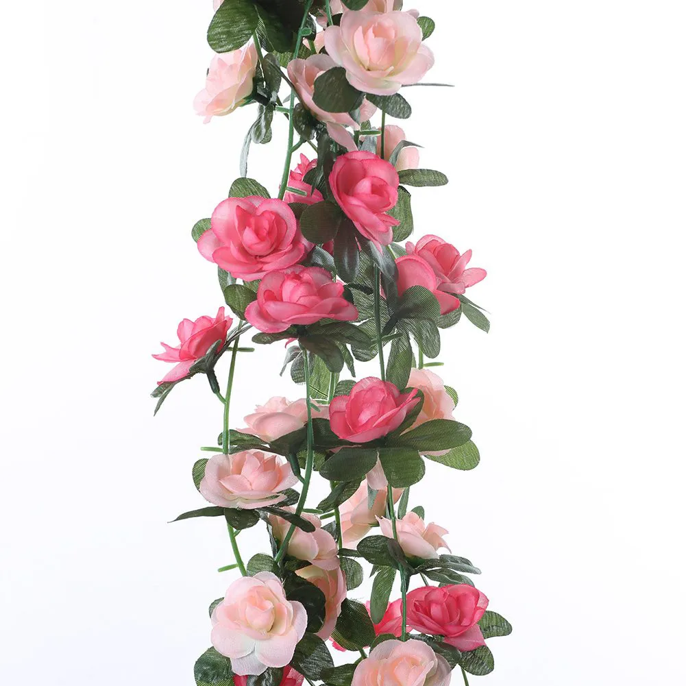 

5pcs Silk Artificial Rose Vine Hanging Flowers For Wall Decoration Rattan Fake Plants Leaves Garland Romantic Wedding Home Decor