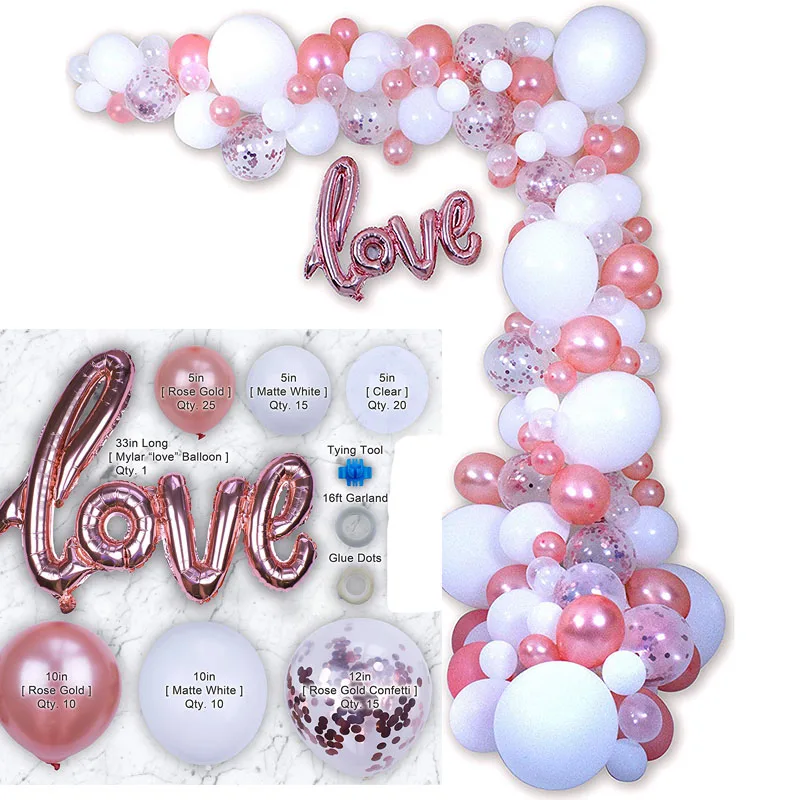 Воздушные шары комплект гирлянды розовое золото конфетти белые прозрачные