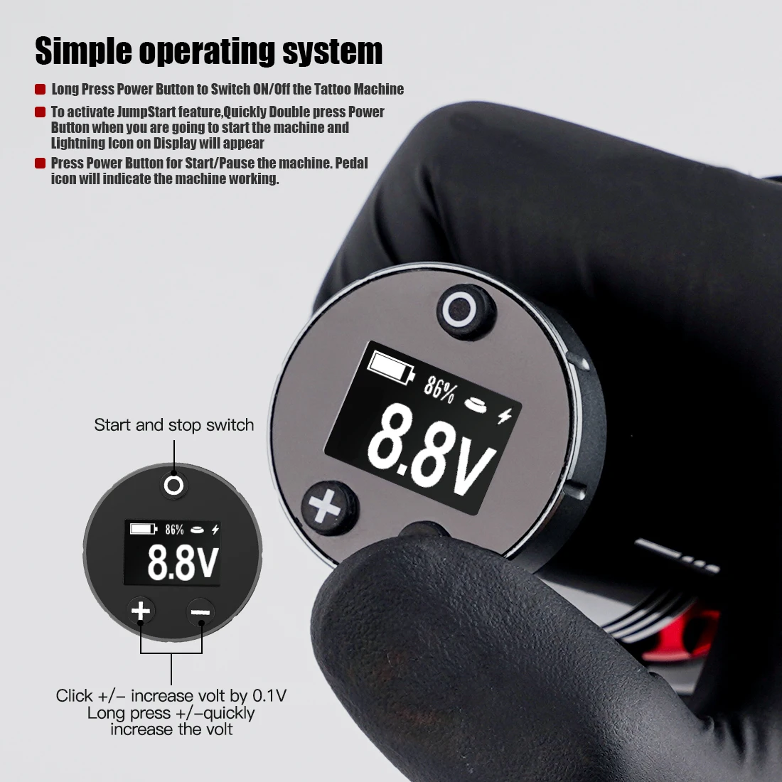 Мини аккумулятор беспроводной аккумуляторный для тату машинки с ЖК