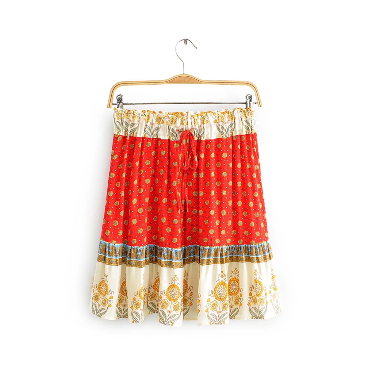 

Elegant Vintage Women Outfits Off Shoulder Sleeveless Tops Bohemian Tassel Drawstring Mini Skirt 2 Pieces Rayon Cotton Boho Sets