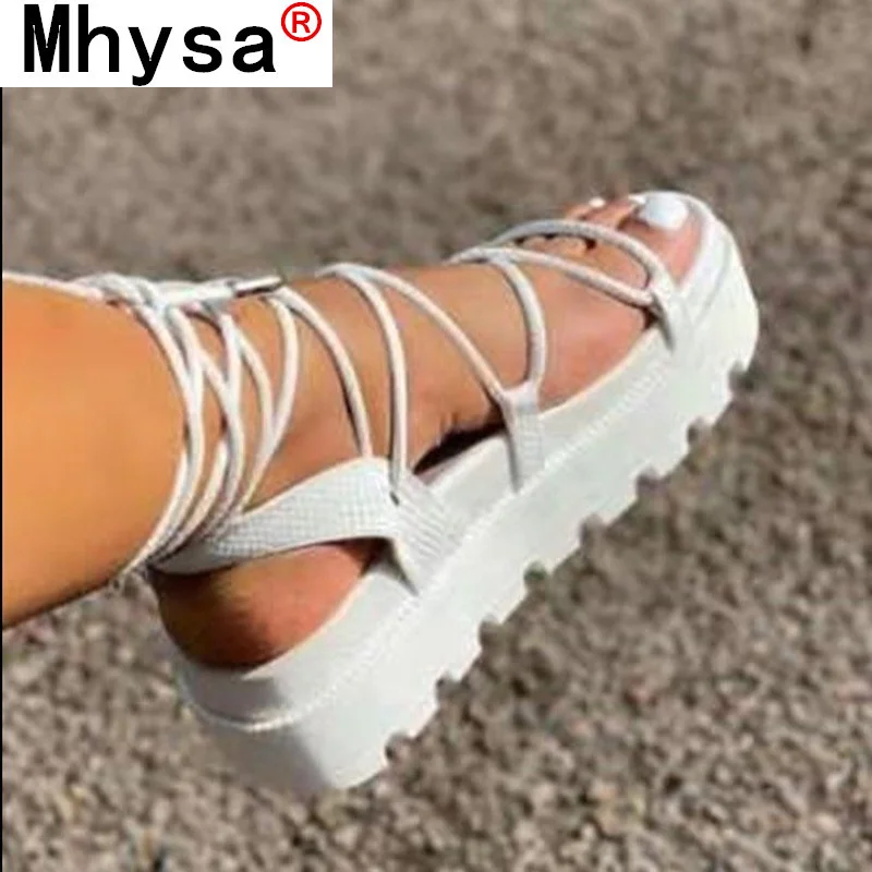 

Summer Fashion Women's Shoes Comfortable Cool Platform Shoes Open Toe Lace-up Beach Shoes Women's Solid Color Simple Sandals