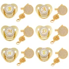 26 Имя Начальная буква детская пустышка на цепочке с прищепкой и зажимы для соски-пустышки Bling детская Силиконовая пустышка для младенцев соска золотого цвета новорожденных пустышки для младенцев