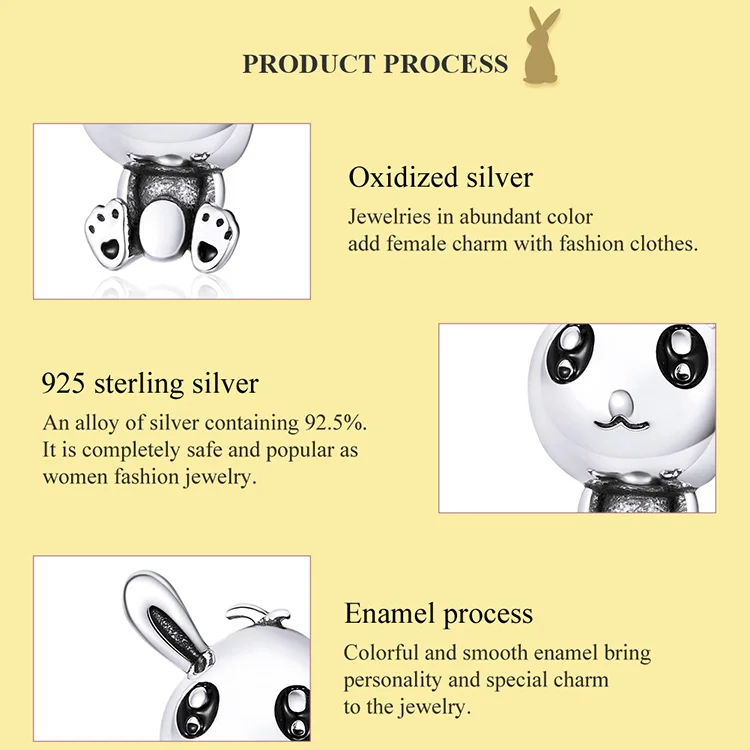 Шарм-бусина в виде кролика из серебра 925 пробы | Украшения и аксессуары