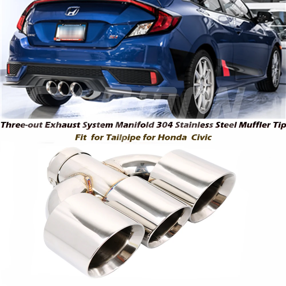 1 Carbon Fiber/Stainless Steel Muffler Tip Blue Silver Matte For Honda Ten Generations Civic 2019+ Car Accessories Exhaust Pipe