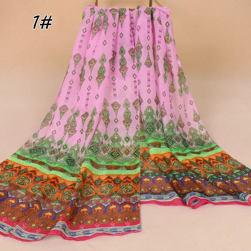 Женский шифоновый шарф длинный пляжный с цветочным принтом в индийском стиле 160x50