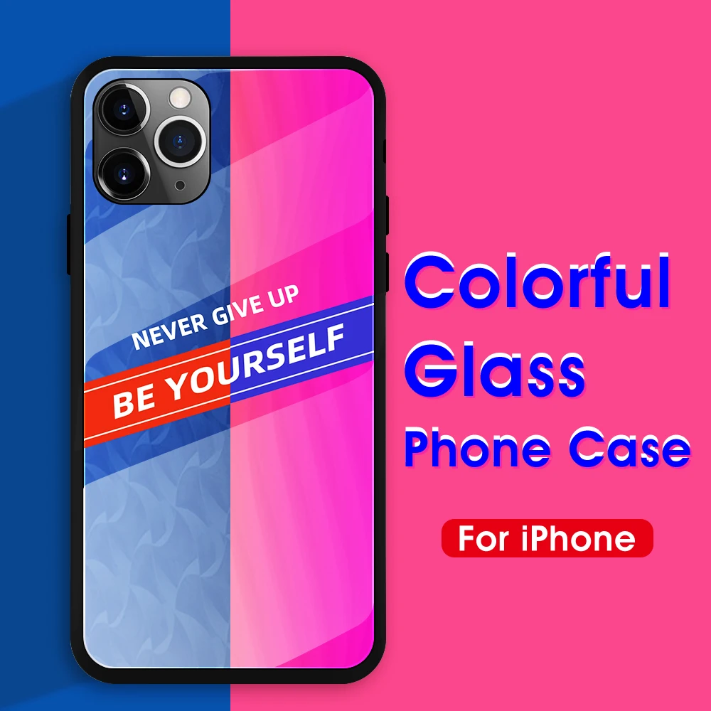 Цветные стеклянные чехлы для iPhone 11 Pro Max X XS XR цветной чехол из закаленного стекла 7