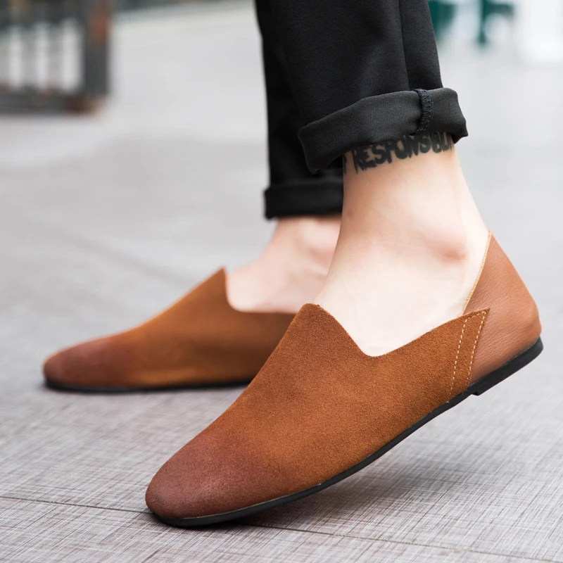 Мужские повседневные летние туфли дышащие легкие для вождения удобные кожаные