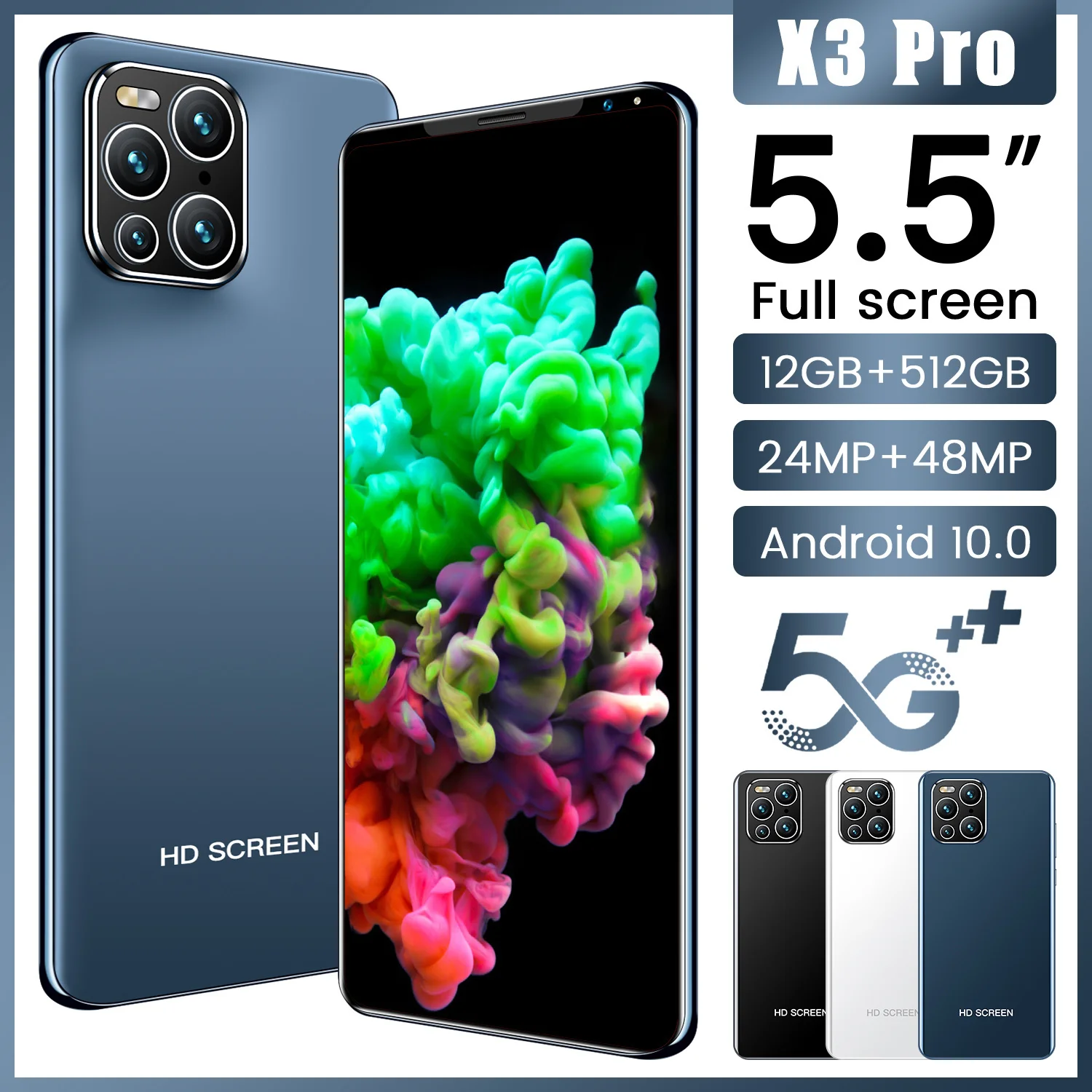 

New Version SmartPhone X3 5G 5.5 Inch Smartphone 6800mAh 24MP+48MP 12GB+512GB Unlock Mobile Phones Global Version