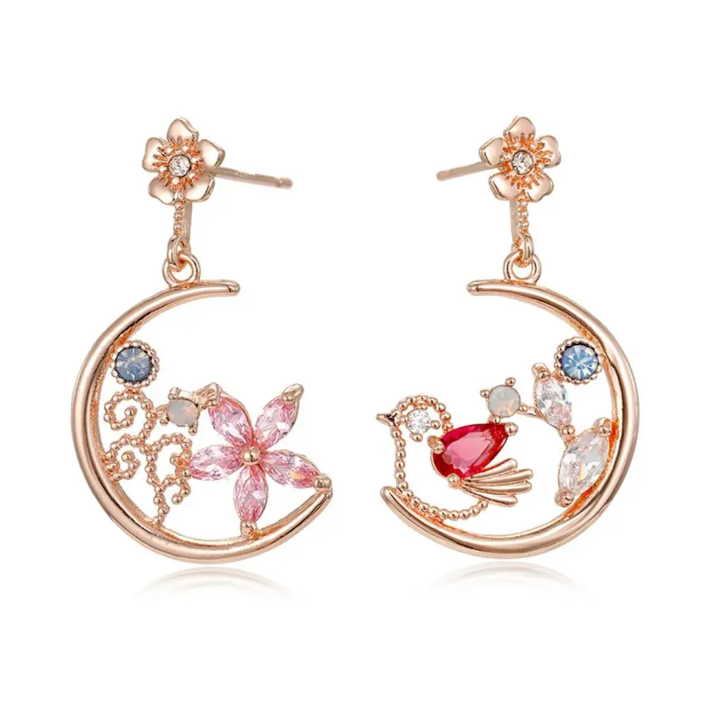 Dongdaemun Корея инкрустация Цирконом цветы птицы милые свежие асимметричные серьги