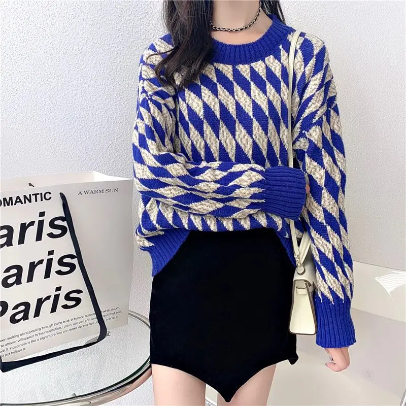 

Women New Fashion Sweater Tops Pop Pattern O-Neck Autumn Winter Wear All-match Loose Casual Pullover Full Sleeve Knit Sweaters