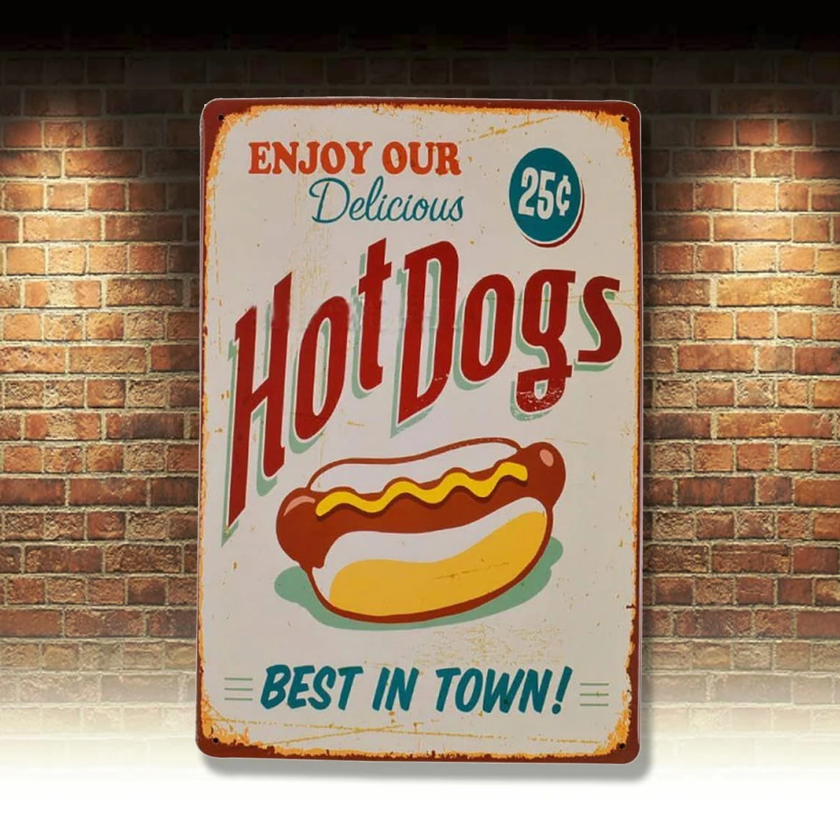 

EffortLife Enjoy Our Delicious Hot Dogs Vintage Metal Tin Signs for Wall Bar Pub Home Retro Decor 12 x 8 Inch