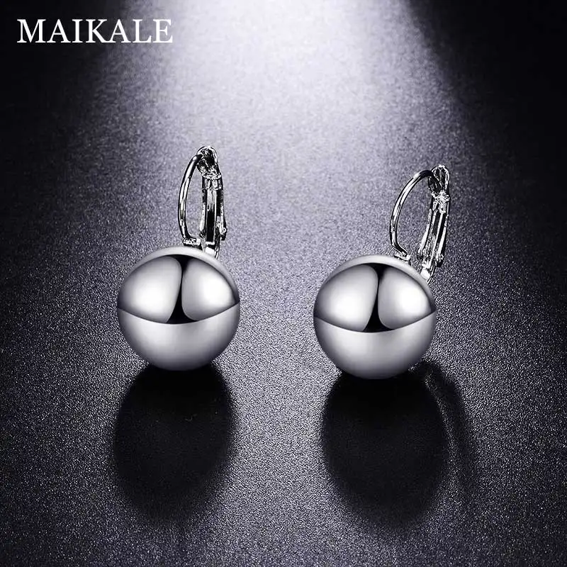 14mmSilver MAIKALE серьги-гвоздики с шариками медные матовые гладкие золотые серебряные популярные круглые корейские серьги для женщин модные ювелирные изделия подарки - Окраска металла: 14mmSilver