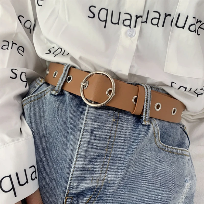 

1pc Fashion Casual Leather Women Belt Round Buckle With Ladies Trend Jeans