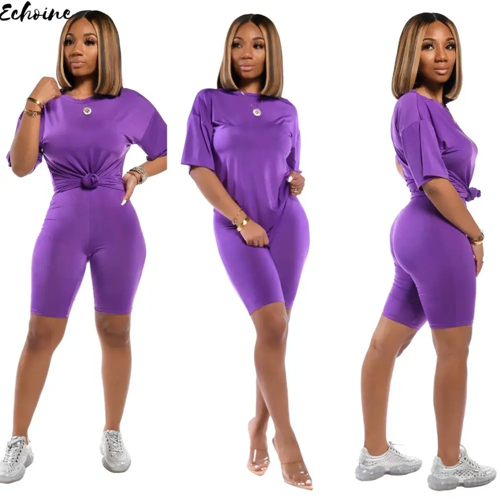 

Echoine S-3XL Summer Casual Solid Shorts Sleeve Tshirt Two Piece Set Fashion O Neck Bodycon Shorts Tracksuit Outdoor Sportswear
