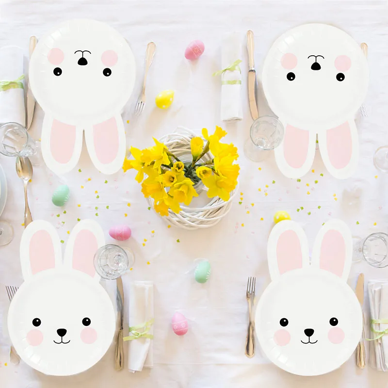 

8pcs Easter Party Rabbit Disposable Tableware Bunny-shaped Dishes Paper Plates Kids Birthday Decoration Wedding Party Supplies