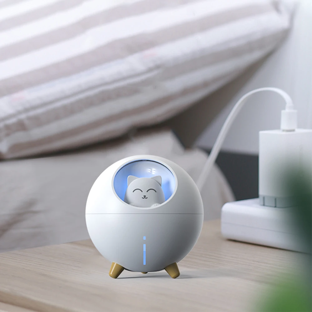 

Lovely Pet Air Humidifier 220ml Planet Cat Ultrasonic Cool Mist Aroma Air Oil Diffuser Romantic Color LED Lamp USB Humidificador