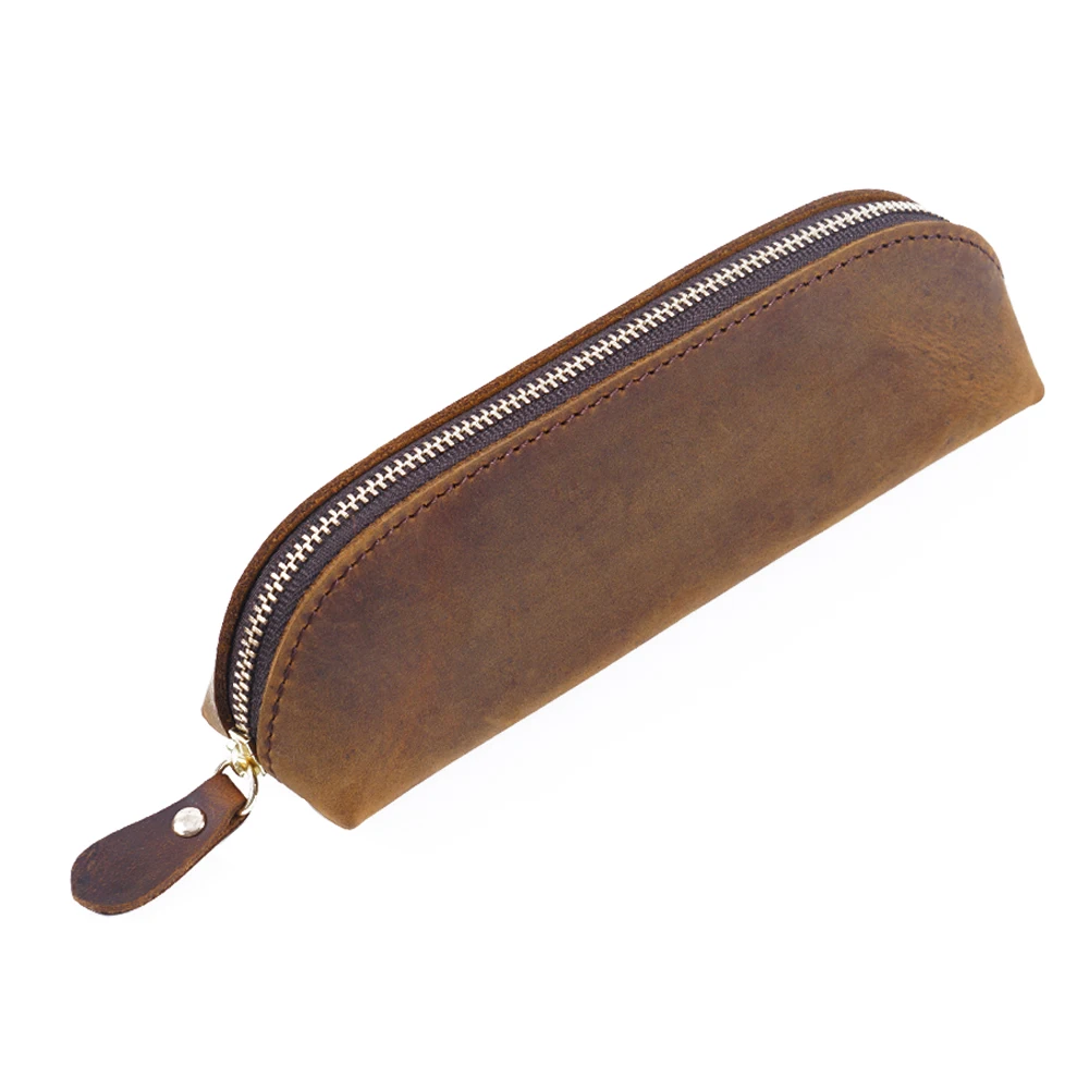 Moterm Handmade Genuine Leather Zipper Pen Pencil Bag Vintage Retro Style Creative School Stationary Accessories Free shipping|pencil bag|pen