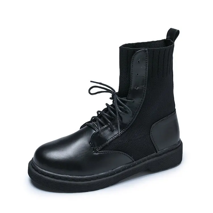 Ins Net Red Knit Martin Boots Female 2019 New Autumn and Winter Korean Fashion Street Shooting Women's Thick High | Обувь