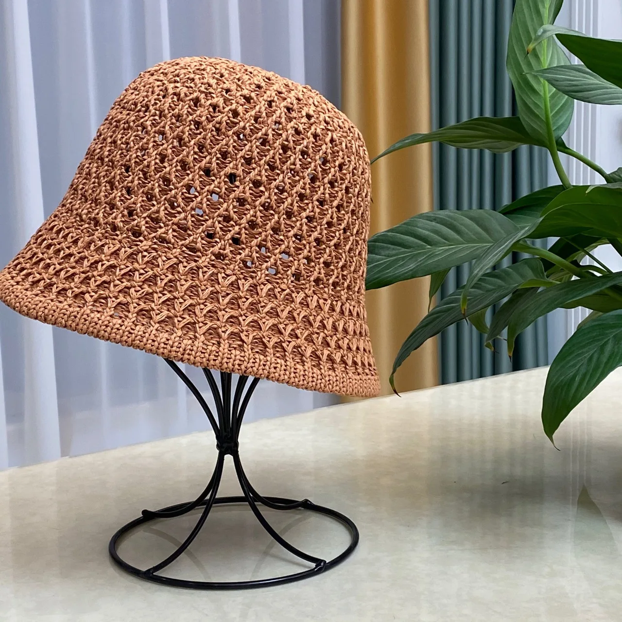 

Simple Summer Luxury Women Beach Fashion Sun Straw Hat Bucket Cap For Delicacy Lady Outdoor Polyester Straw Cap