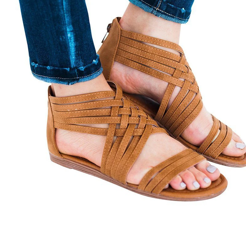 Женские сандалии 2020 римские Стиль женская летняя обувь модные ботинки на молнии