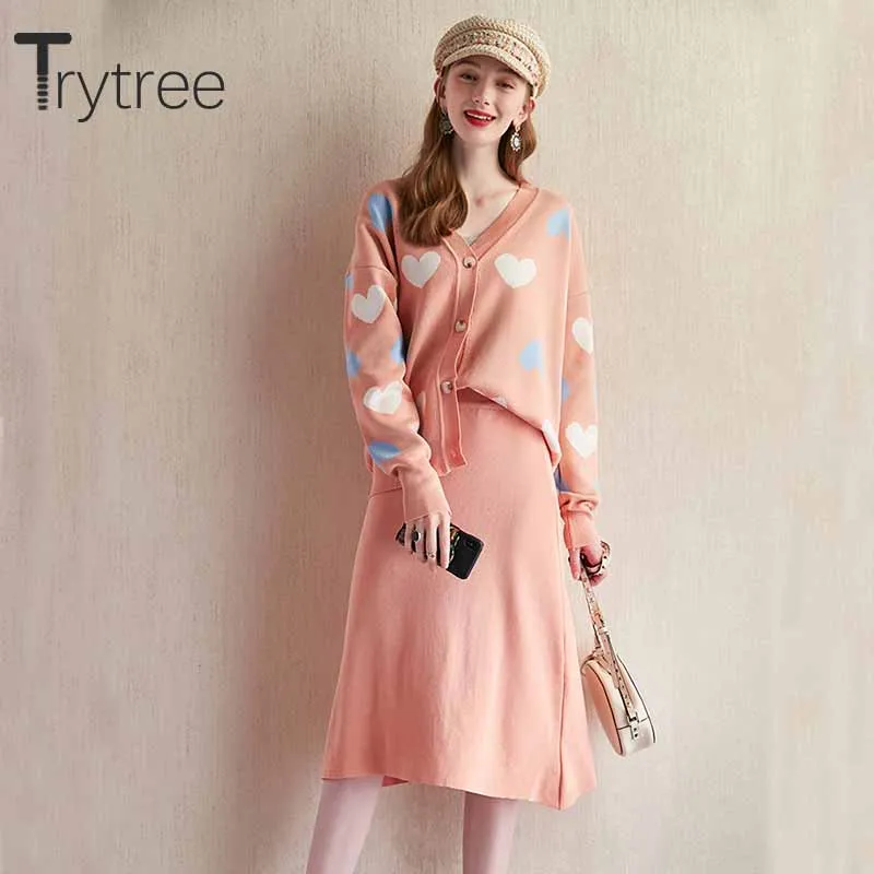 Trytree осенний зимний комплект из двух предметов вязаный Повседневный однобортный